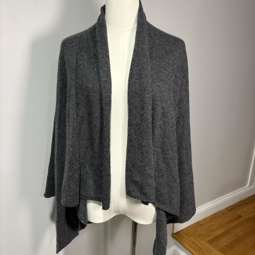 Lord & Taylor 100% Cashmere Asymmetrical Charcoal Cardigan Open Sweater Sz‎ L